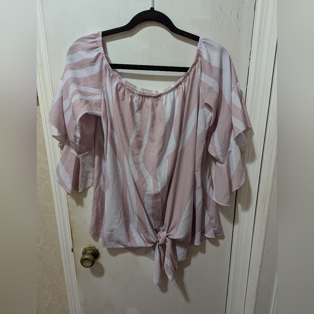 Pink and White 2XL Striped Women's Blouse